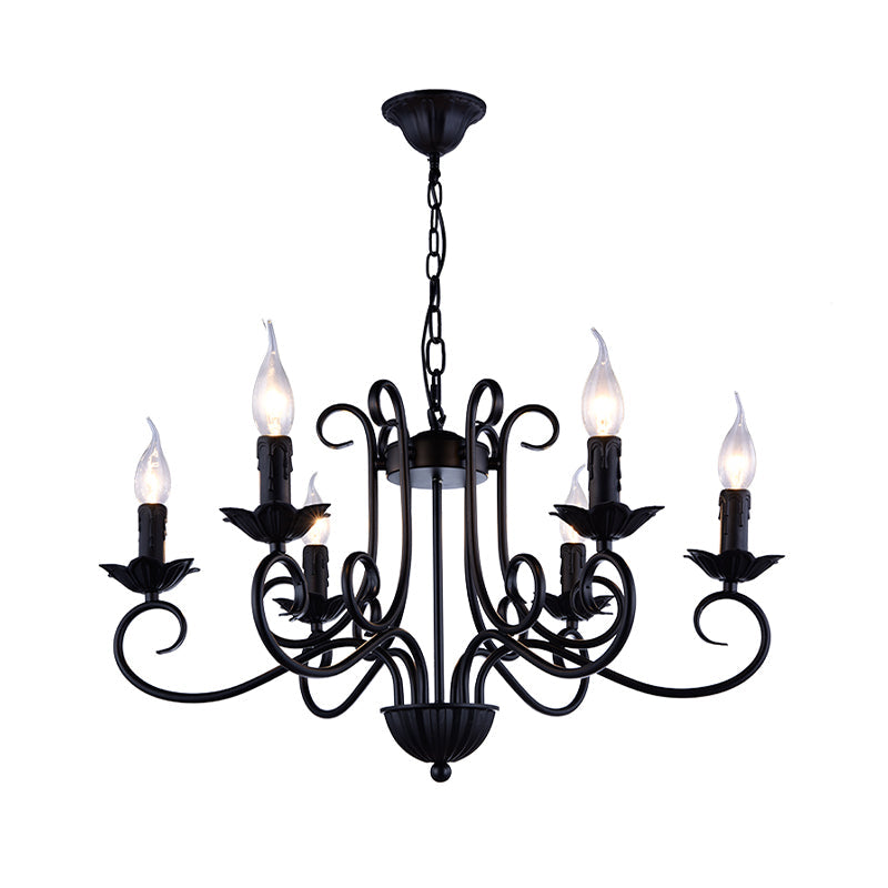 Traditional Candle Ceiling Chandelier 6 Heads Metal Light Black - Rebooters