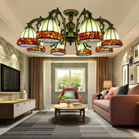 Antique Bronze Spots Gem Chandelier Lighting Fixture Tiffany 3 5 8 Lights Stained Glass Pendant - Rebooters