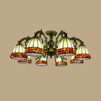 Antique Bronze Spots Gem Chandelier Lighting Fixture Tiffany 3 5 8 Lights Stained Glass Pendant - Rebooters