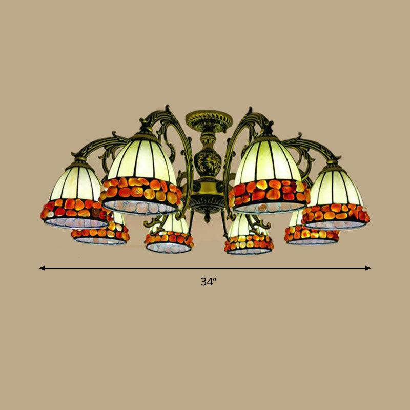 Antique Bronze Spots Gem Chandelier Lighting Fixture Tiffany 3 5 8 Lights Stained Glass Pendant - Rebooters