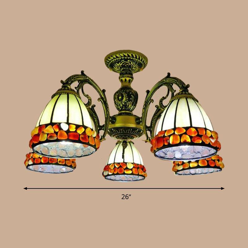 Antique Bronze Spots Gem Chandelier Lighting Fixture Tiffany 3 5 8 Lights Stained Glass Pendant - Rebooters