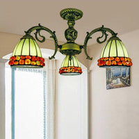 Antique Bronze Spots Gem Chandelier Lighting Fixture Tiffany 3 5 8 Lights Stained Glass Pendant - Rebooters