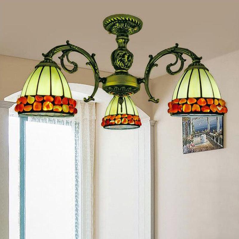 Antique Bronze Spots Gem Chandelier Lighting Fixture Tiffany 3 5 8 Lights Stained Glass Pendant - Rebooters