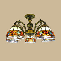 Antique Bronze Spots Gem Chandelier Lighting Fixture Tiffany 3 5 8 Lights Stained Glass Pendant - Rebooters