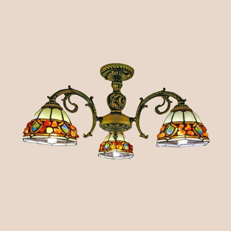 Antique Bronze Spots Gem Chandelier Lighting Fixture Tiffany 3 5 8 Lights Stained Glass Pendant - Rebooters