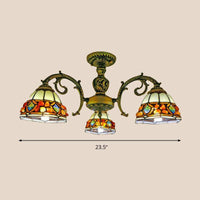 Antique Bronze Spots Gem Chandelier Lighting Fixture Tiffany 3 5 8 Lights Stained Glass Pendant - Rebooters