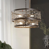 6 Bulbs 2-Tier Round Chandelier Lighting Antique Bronze Fixture - Rebooters