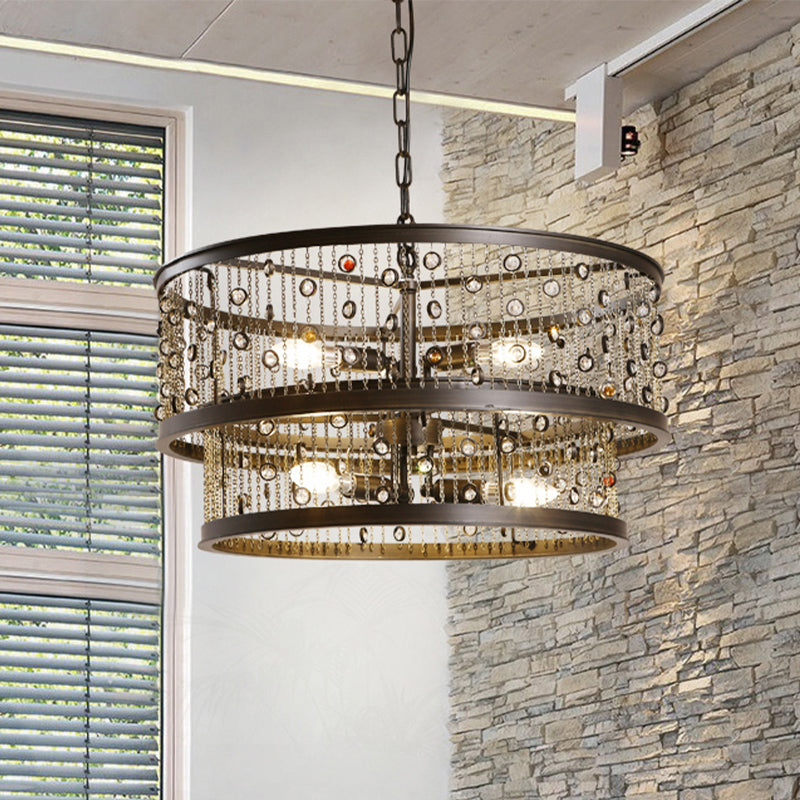 6 Bulbs 2-Tier Round Chandelier Lighting Antique Bronze Fixture - Rebooters