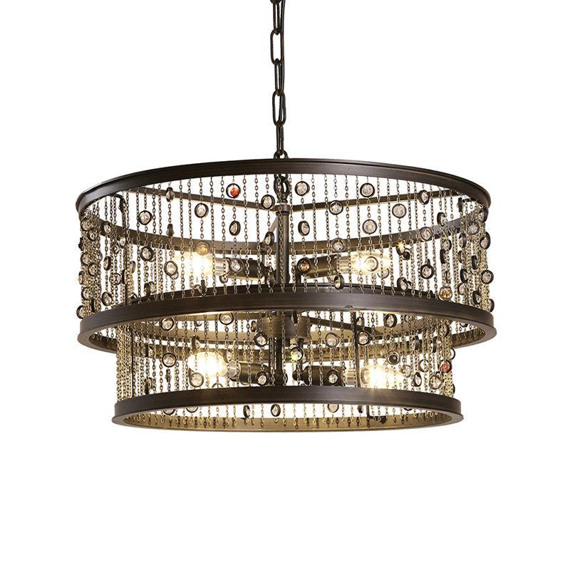 6 Bulbs 2-Tier Round Chandelier Lighting Antique Bronze Fixture - Rebooters