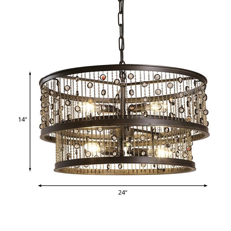 6 Bulbs 2-Tier Round Chandelier Lighting Antique Bronze Fixture - Rebooters