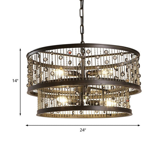 6 Bulbs 2-Tier Round Chandelier Lighting Antique Bronze Fixture - Rebooters