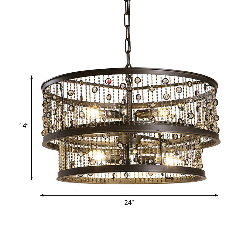 6 Bulbs 2-Tier Round Chandelier Lighting Antique Bronze Fixture - Rebooters