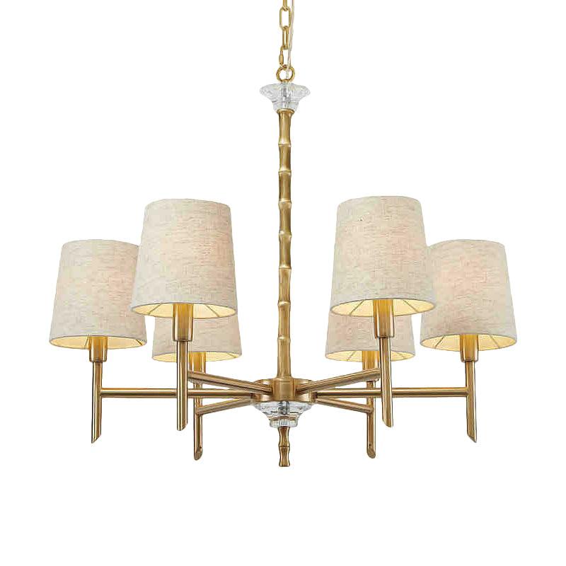 Barrel Living Room Hanging Light Kit Fabric 6 Lights Modern Chandelier Light Fixture in Brass - Rebooters