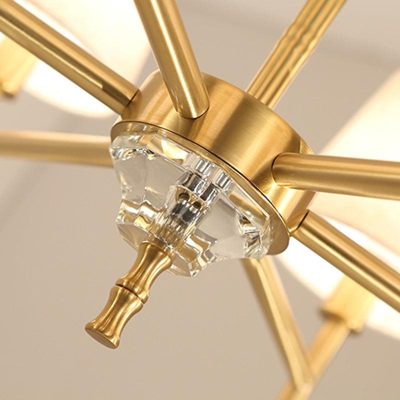 Barrel Living Room Hanging Light Kit Fabric 6 Lights Modern Chandelier Light Fixture in Brass - Rebooters