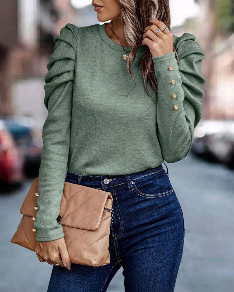 Women's Casual Puff Sleeve Long Sleeve Blouse for All Occasions Rebooters Womens Shirts