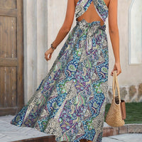 Nathalie Women's Long Paisley-Print Dress with Open Crossed Back - Rebooters -Women's Dresses