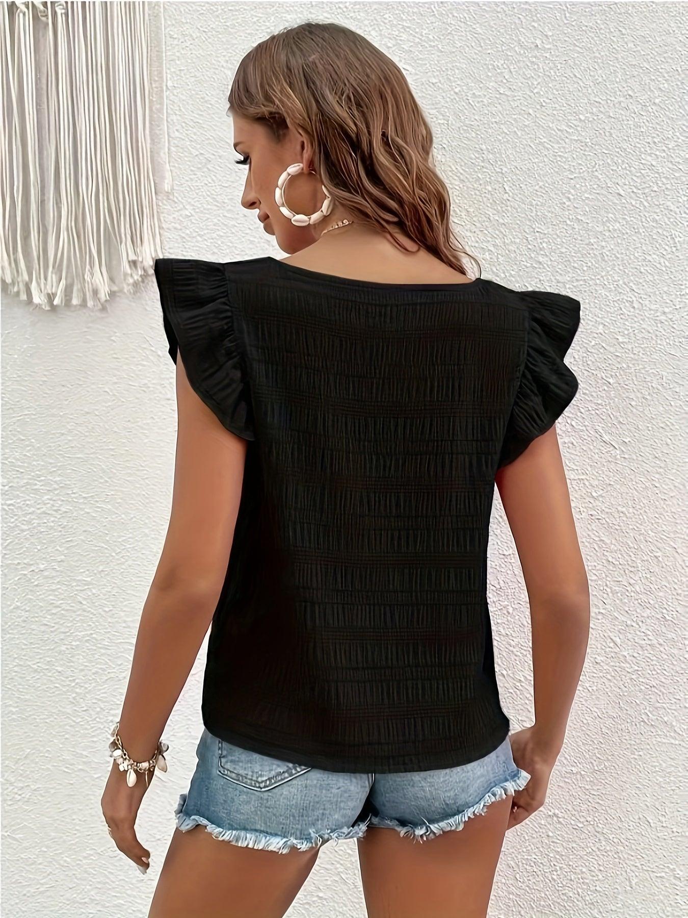 Smocked Square-Neck Top With Flutter Sleeves For Women Rebooters Womens Shirts