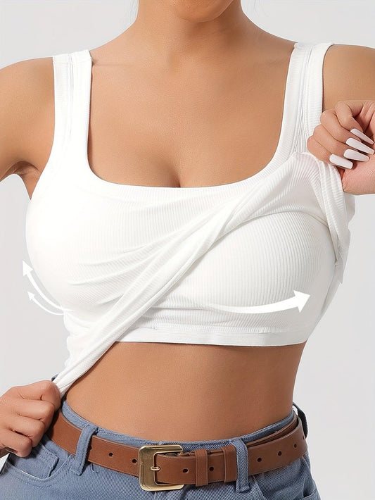Ribbed Crop Tank Top With Built-In Support For Women Rebooters Womens Shirts