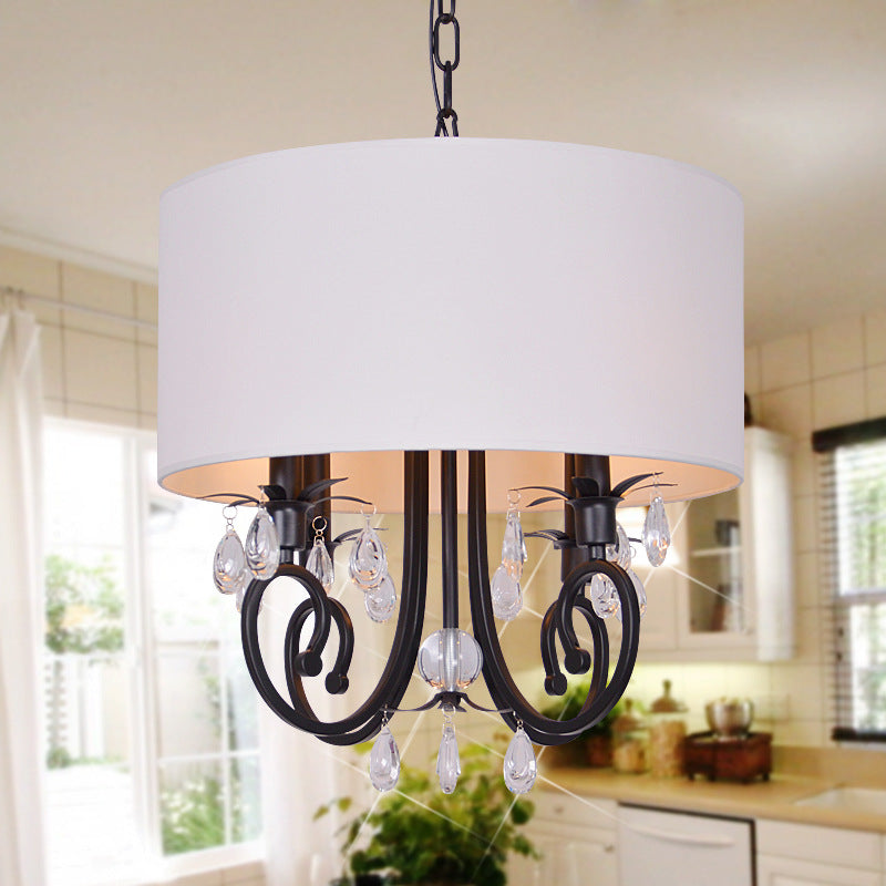 White Drum Chandelier Light Traditional 4 Heads LED Pendant - Rebooters