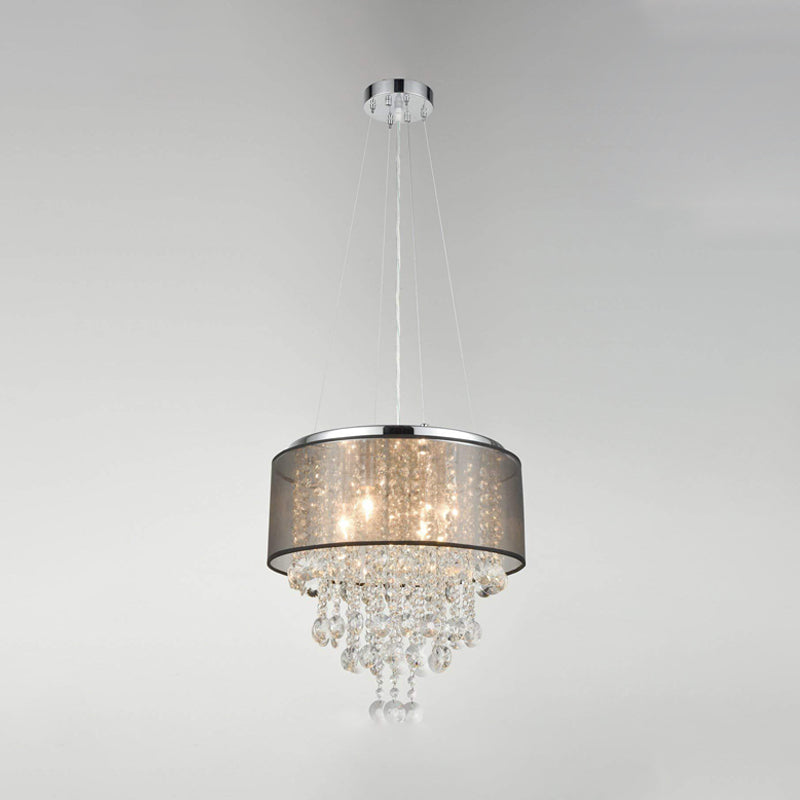 Chrome 6 Heads Chandelier Lighting Traditionalism Beveled K9 Crystal Cylinder Pendant Ceiling Light - Rebooters