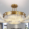 Crystal Block Gold Hanging Chandelier 1/2-Tier LED Pendant - Rebooters