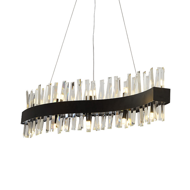 Traditional Wave Chandelier Lighting Fixture Crystal Block LED Pendant Ceiling Light in Black - Rebooters