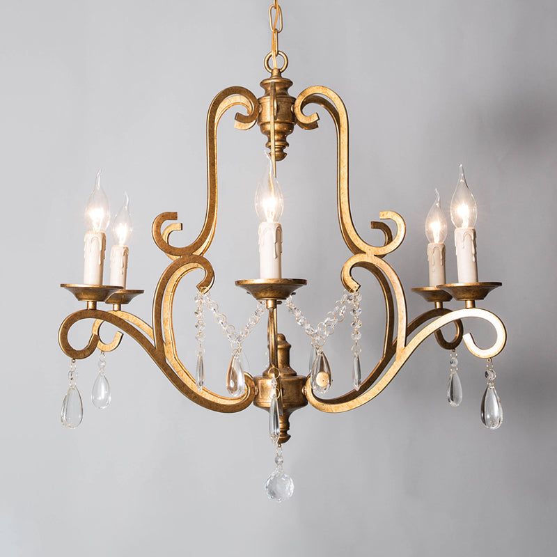 Metal Gold Pendant Chandelier Candle 6 Lights Retro Fixture - Rebooters
