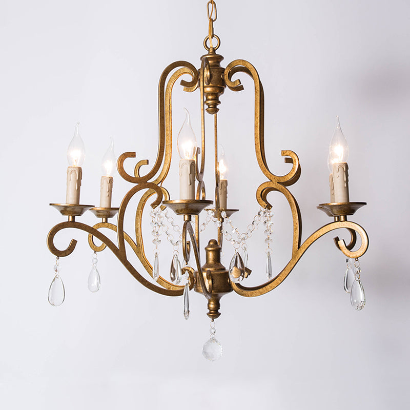 Metal Gold Pendant Chandelier Candle 6 Lights Retro Fixture - Rebooters