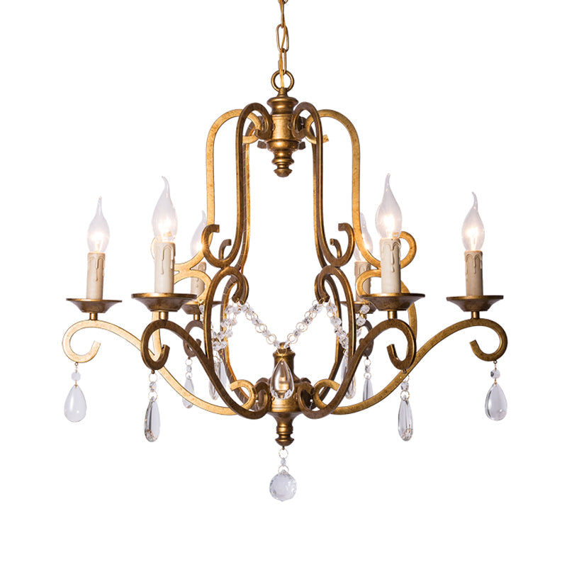 Metal Gold Pendant Chandelier Candle 6 Lights Retro Fixture - Rebooters