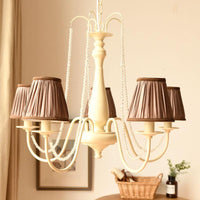 5 Bulbs Crystal Chandelier Pleated Shade Brown White Fixture - Rebooters