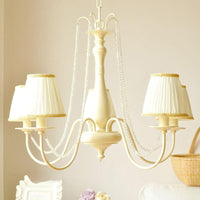 5 Bulbs Crystal Chandelier Pleated Shade Brown White Fixture - Rebooters