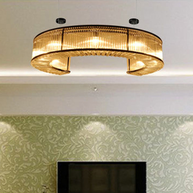 6 Bulbs Crystal Block Hanging Chandelier Vintage Gold Fixture - Rebooters