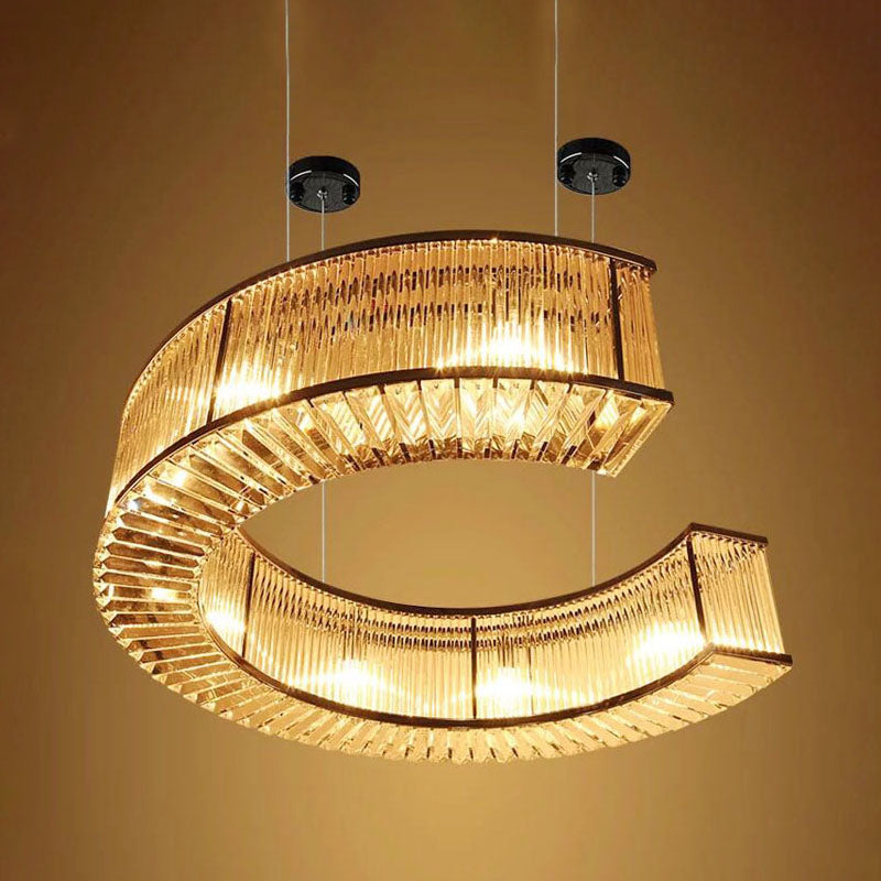6 Bulbs Crystal Block Hanging Chandelier Vintage Gold Fixture - Rebooters