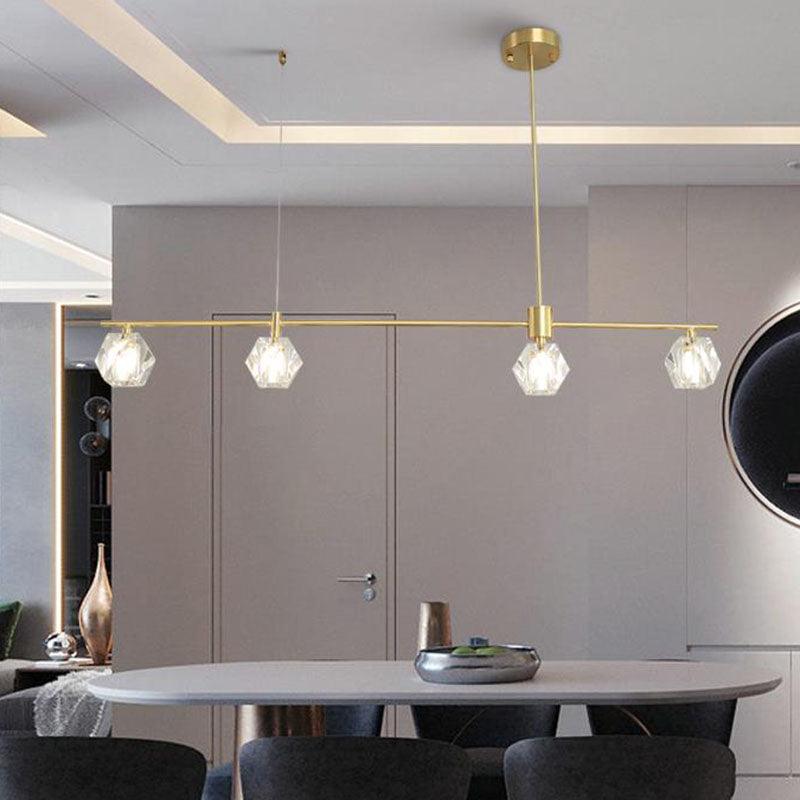 4 Bulbs LED Crystal Hanging Chandelier Gold Polygon Globe Square - Rebooters