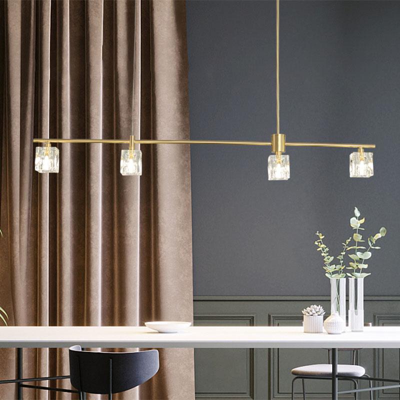 4 Bulbs LED Crystal Hanging Chandelier Gold Polygon Globe Square - Rebooters