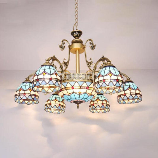 9/11 Lights Chandelier Mediterranean Dome Stained Glass Lamp - Rebooters