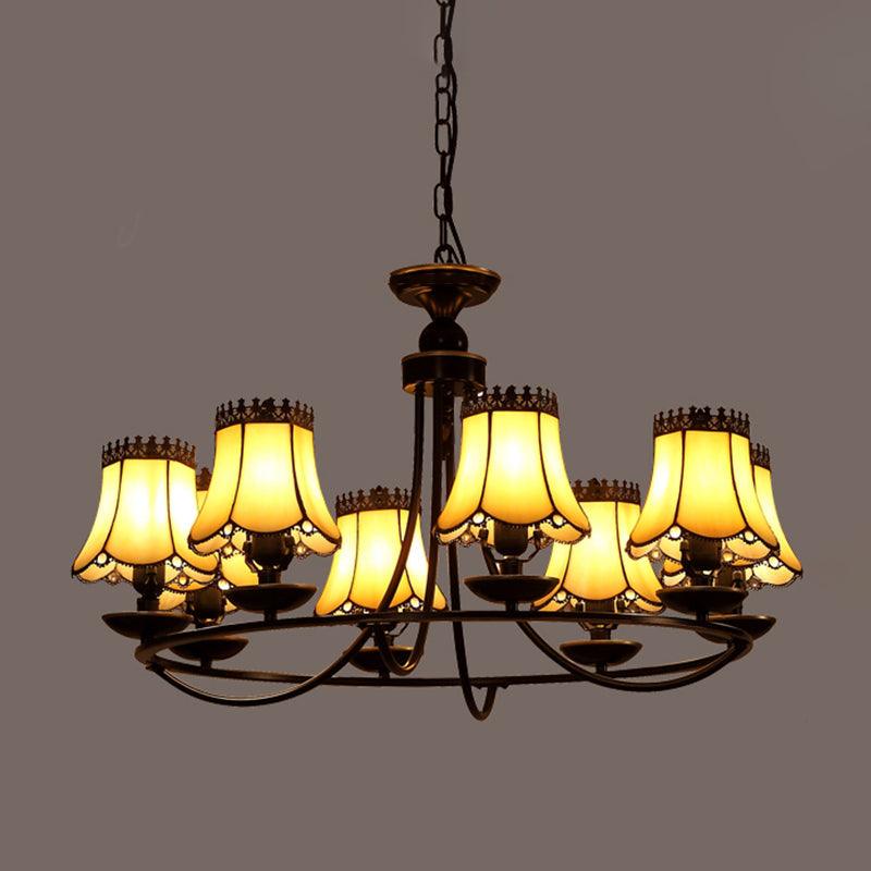 Baroque Bell Shade Chandelier Light Fixture 4/6/8 Lights Beige Glass - Rebooters