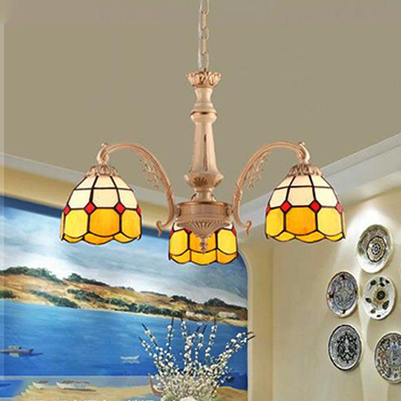3/5 Lights Dome Pendant Chandelier Baroque Yellow Blue Ceiling Lamp - Rebooters
