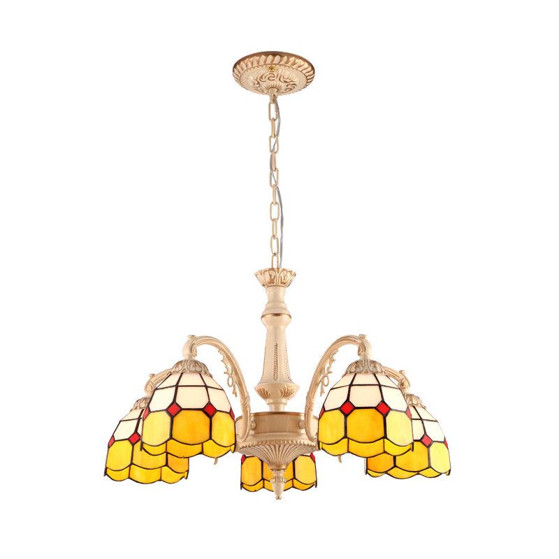 3/5 Lights Dome Pendant Chandelier Baroque Yellow Blue Ceiling Lamp - Rebooters