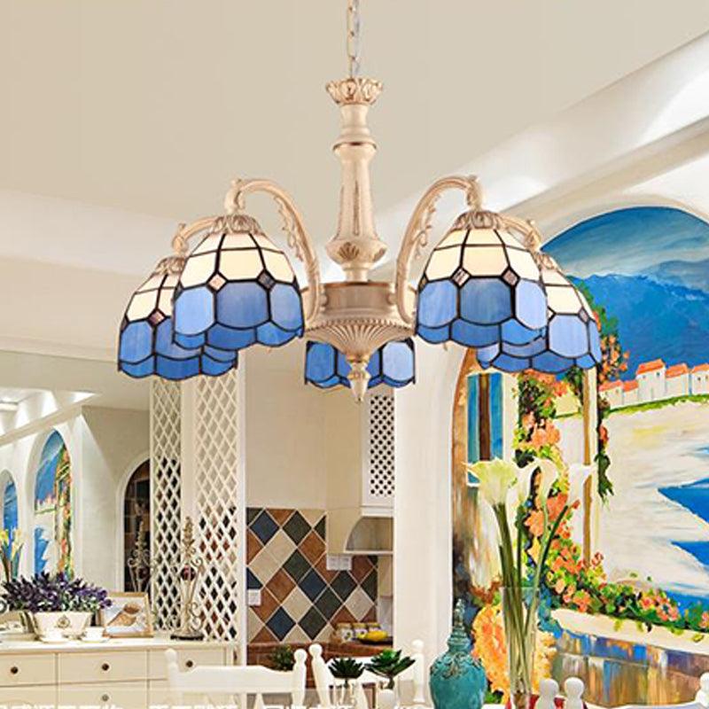 3/5 Lights Dome Pendant Chandelier Baroque Yellow Blue Ceiling Lamp - Rebooters