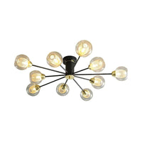 Ball Amber Glass Semi Flush Lighting Modernist 10 Heads Black Ceiling Lamp - Rebooters