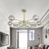 10 Heads Living Room Chandelier Lighting Modern Gold LED Pendant Lamp with Sphere Rainbow Glass Shade - Rebooters