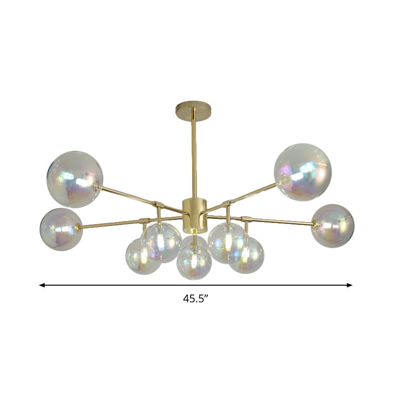 10 Heads Living Room Chandelier Lighting Modern Gold LED Pendant Lamp with Sphere Rainbow Glass Shade - Rebooters