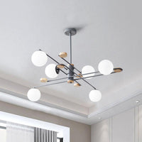 Ball Living Room Chandelier Lighting Fixture Milky Glass 6 Heads Modern Hanging Lamp Black Grey - Rebooters