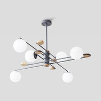 Ball Living Room Chandelier Lighting Fixture Milky Glass 6 Heads Modern Hanging Lamp Black Grey - Rebooters