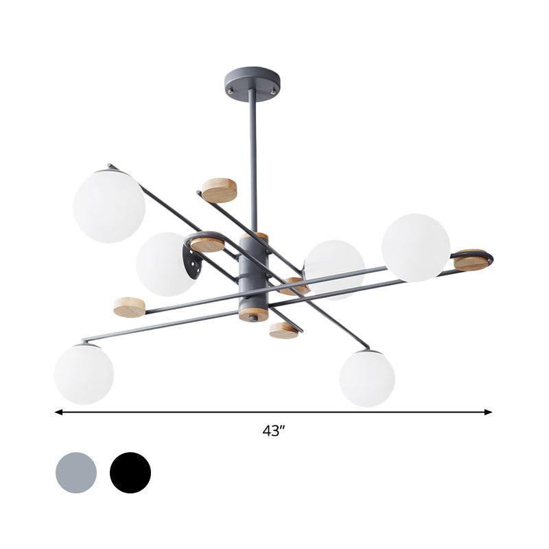 Ball Living Room Chandelier Lighting Fixture Milky Glass 6 Heads Modern Hanging Lamp Black Grey - Rebooters