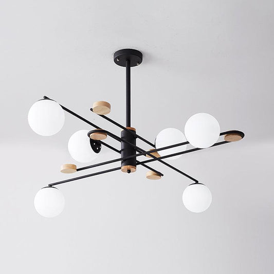 Ball Living Room Chandelier Lighting Fixture Milky Glass 6 Heads Modern Hanging Lamp Black Grey - Rebooters