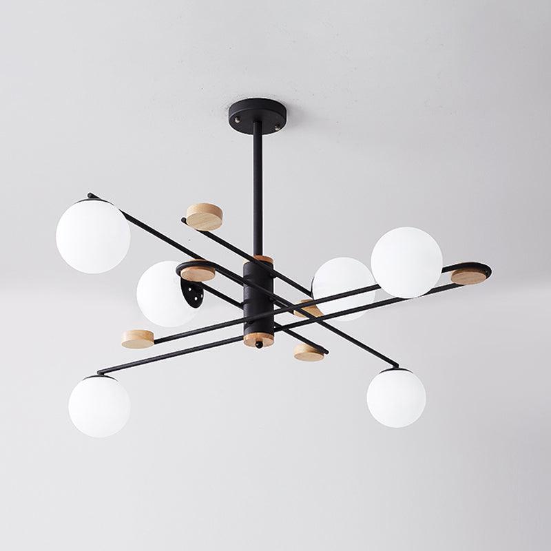 Ball Living Room Chandelier Lighting Fixture Milky Glass 6 Heads Modern Hanging Lamp Black Grey - Rebooters