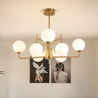 8 Bulbs Spherical Chandelier Lighting Modernism Milk Glass Fixture - Rebooters