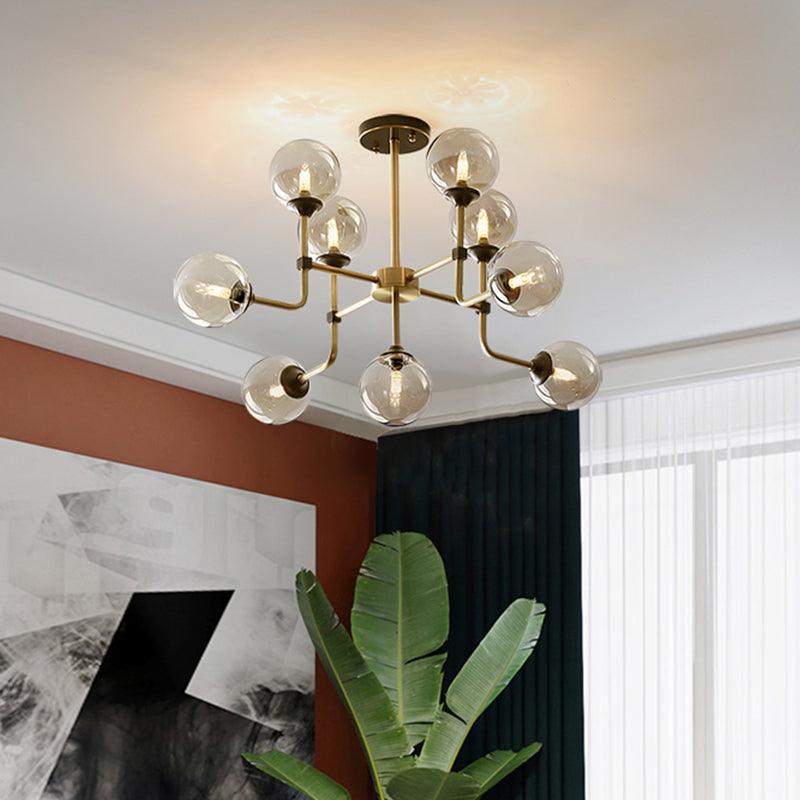 Amber Glass Globe Semi Flush Modernist Ceiling Light Fixture - Rebooters
